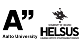 Logo collage with black Aalto University, University of Helsinki and Helsinki institute of sustainability science logos.