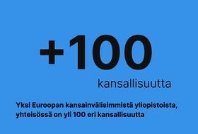 Kuva kertoo että Aalto-yhteisössä on yli 100 eri kansallisuutta