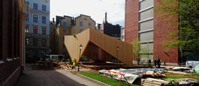 A•LAVA summer theatre under constuction by the Wood Program at Aalto University. Photos: Marc Goodwin & Philip Tidwell