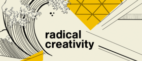 Radical creativity illustration, showing wave and some details from campus architecture, illustration by Anna Muchenikova
