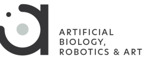 Logo for ABRA consisting of a grey a-shaped logo and the text ARTIFICIAL BIOLOGY, ROBOTICS & ART