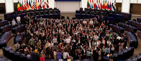 Students at the European Parliament building in Strasbourg participating in the European Student Assembly. 