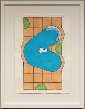 “The paintings in this series look at the evolution of the kidney-shaped pool in the 20th century, from its original form designed by Alvar Aalto through to American versions of the smooth-surfaced form. They also include a final imaginary gall bladder pool, creating a new future form for this historical series.” - Navine G. Khan-Dossos