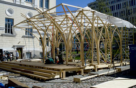 Construction of the Säie pavilion, Wood Program, Photo: Kimmo Räisänen