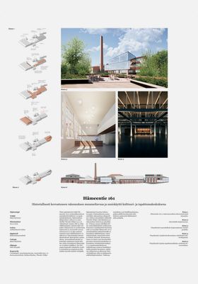Thesis poster showcasing a brown industrial building