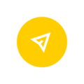 Icon with a paperplane on a yellow background