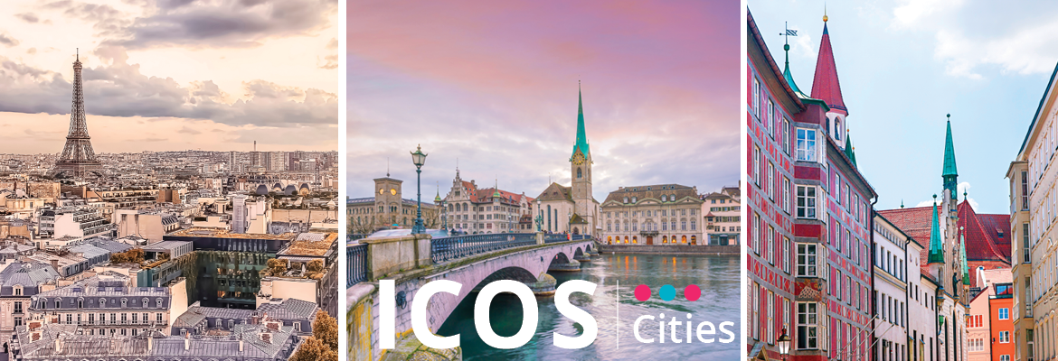 ICOS Cities logo and images of cities