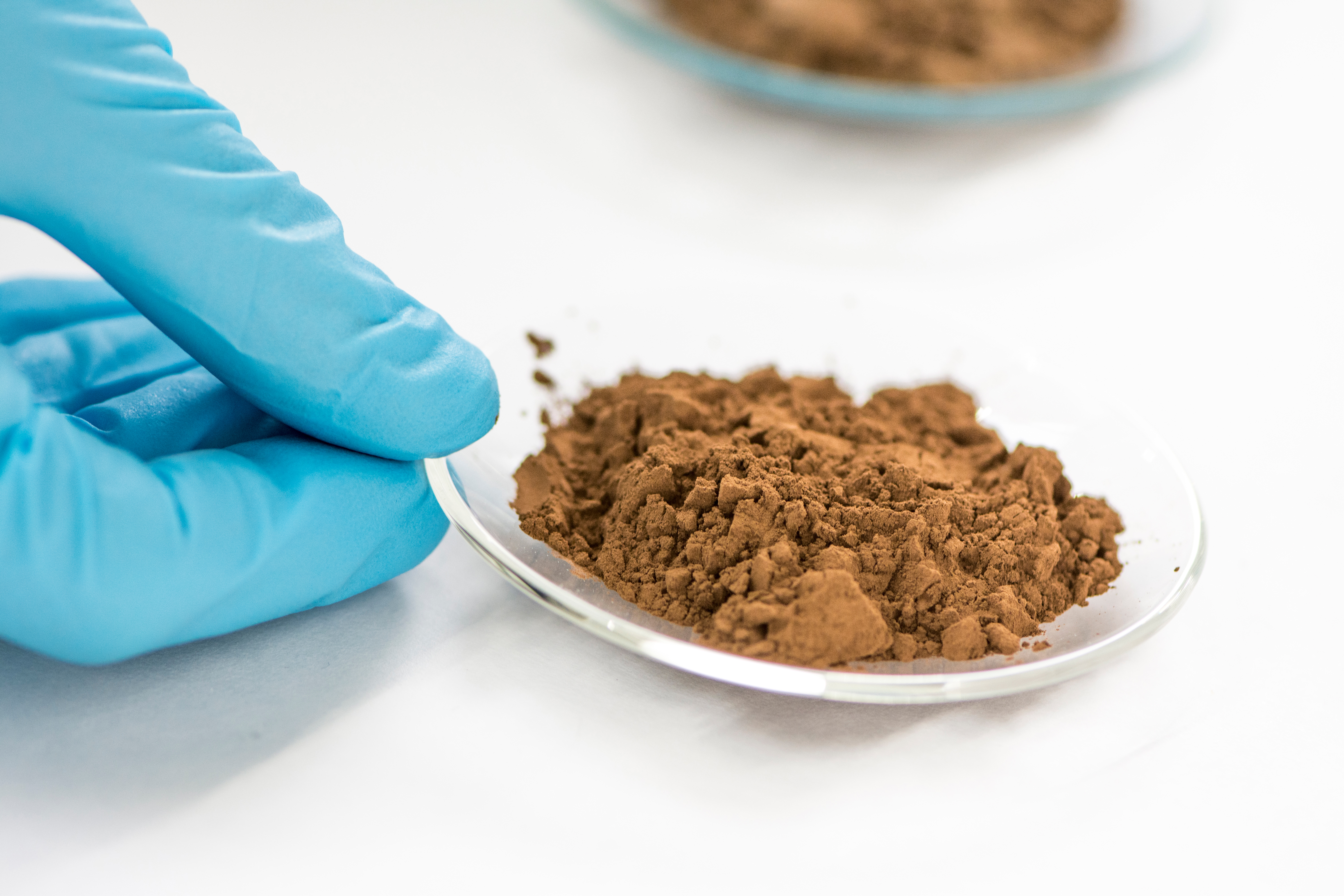 Lignin particles and samples, researcher Guillaume Riviere, photo Valeria Azovskaya 2018