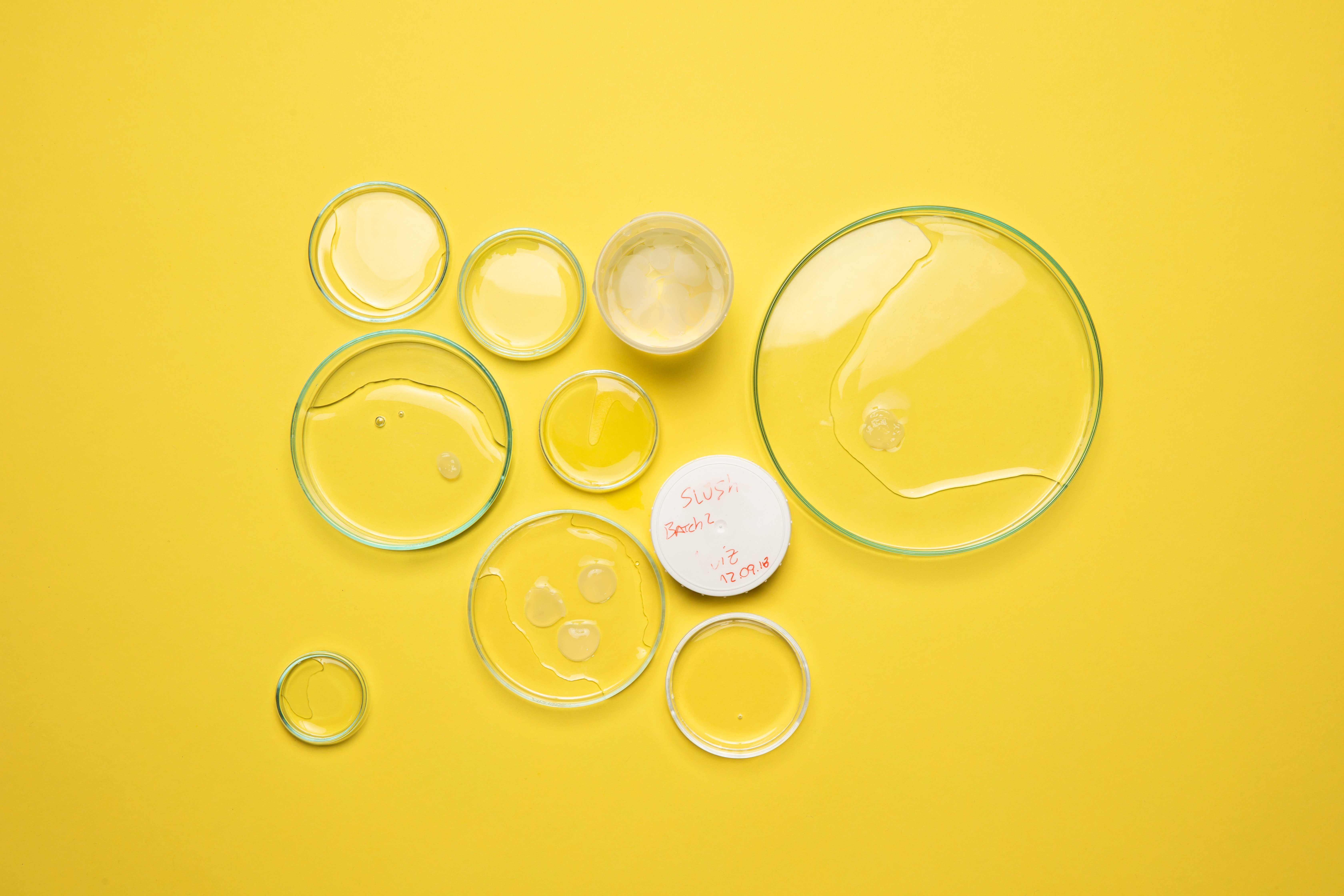 Bacterial cellulose in bowl on a yellow backround