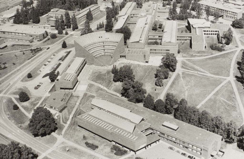 Aerial view, Archive photo in black and white of the Otaniemi campus in 1966