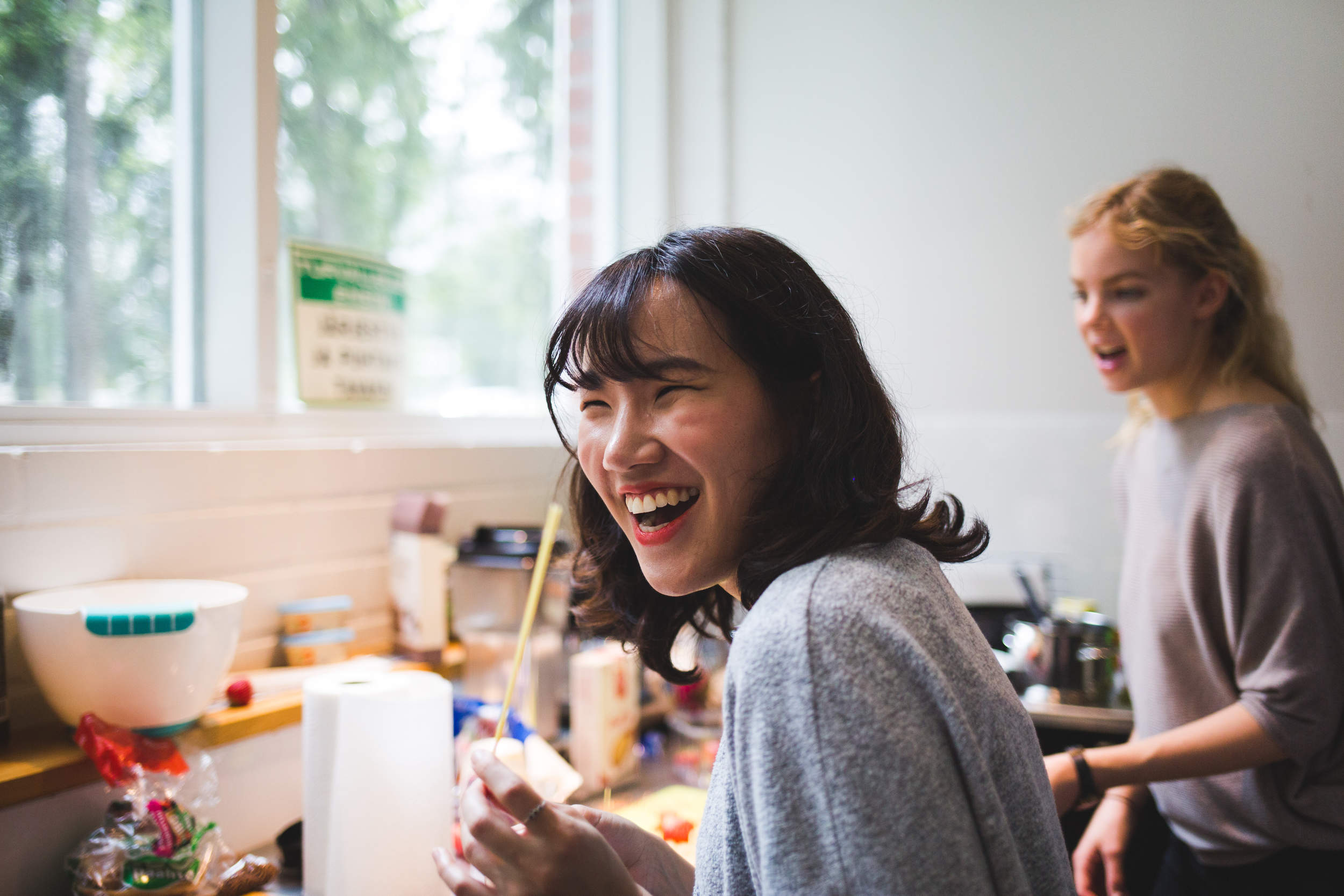 Female student laughing