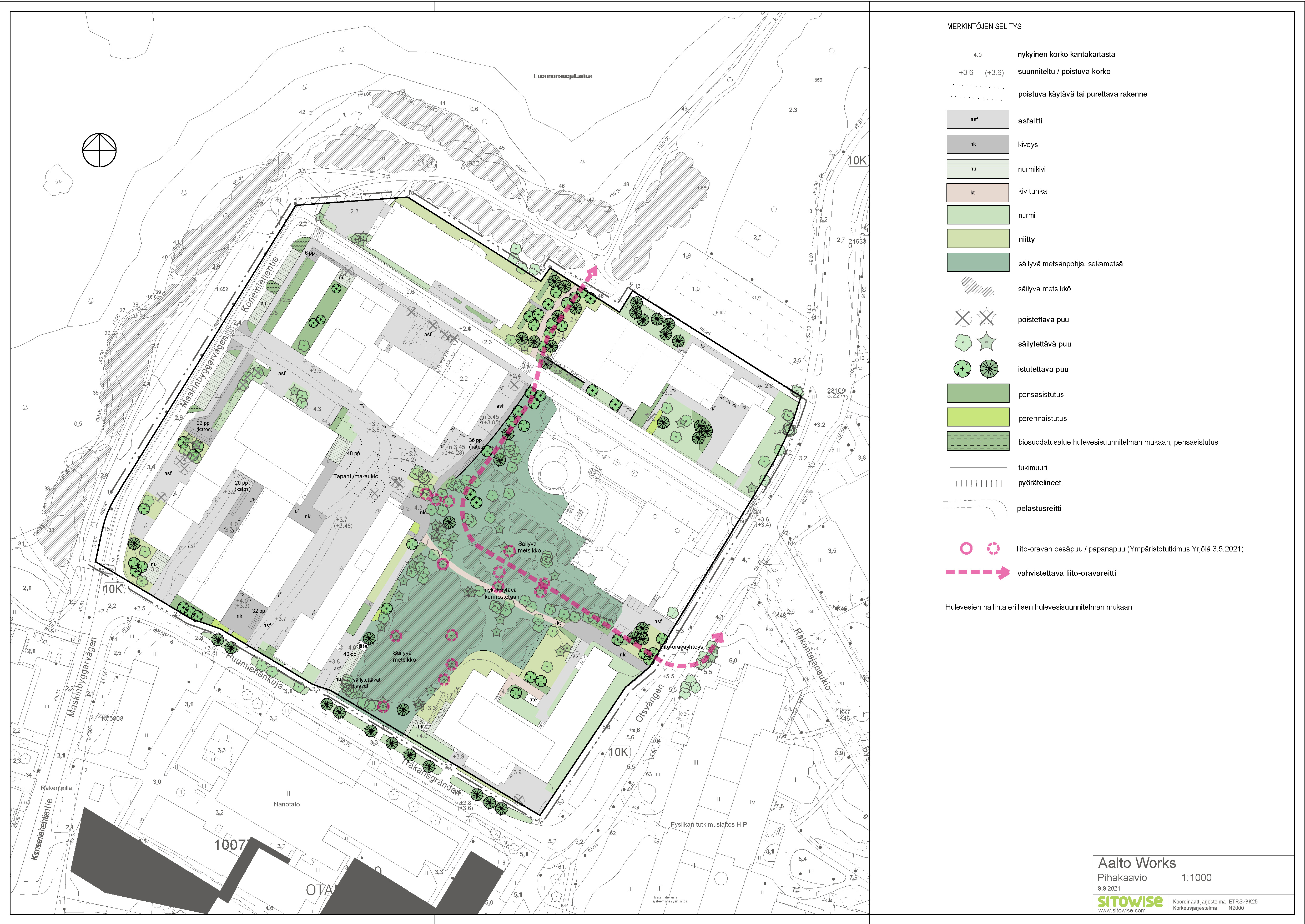 Illustration image depicting material choices for the outdoor areas at Aalto Works