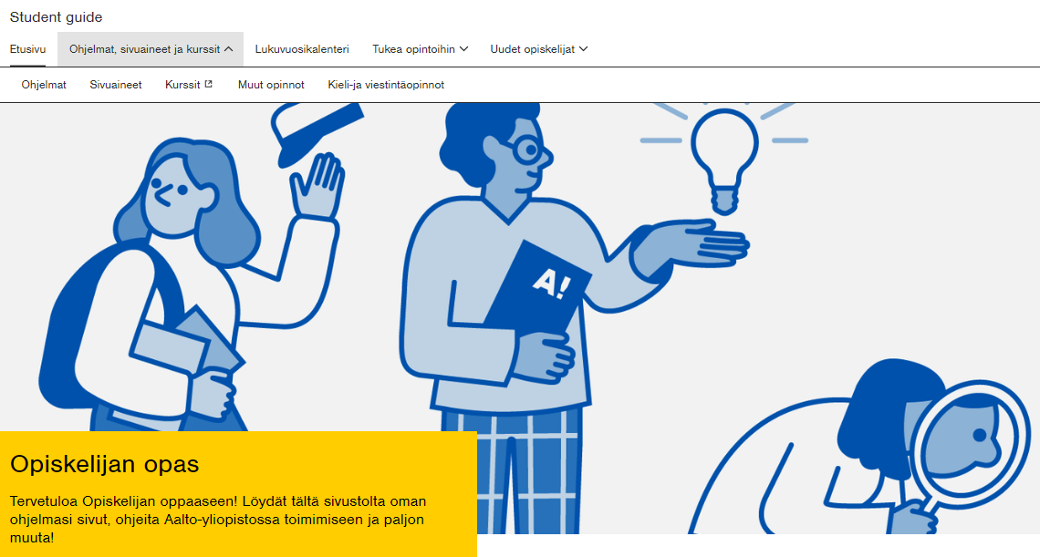 Opiskelijan oppaan navigaatio