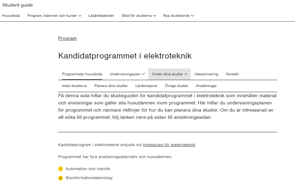 Opiskelijan opas, ohjelmanavigaatio