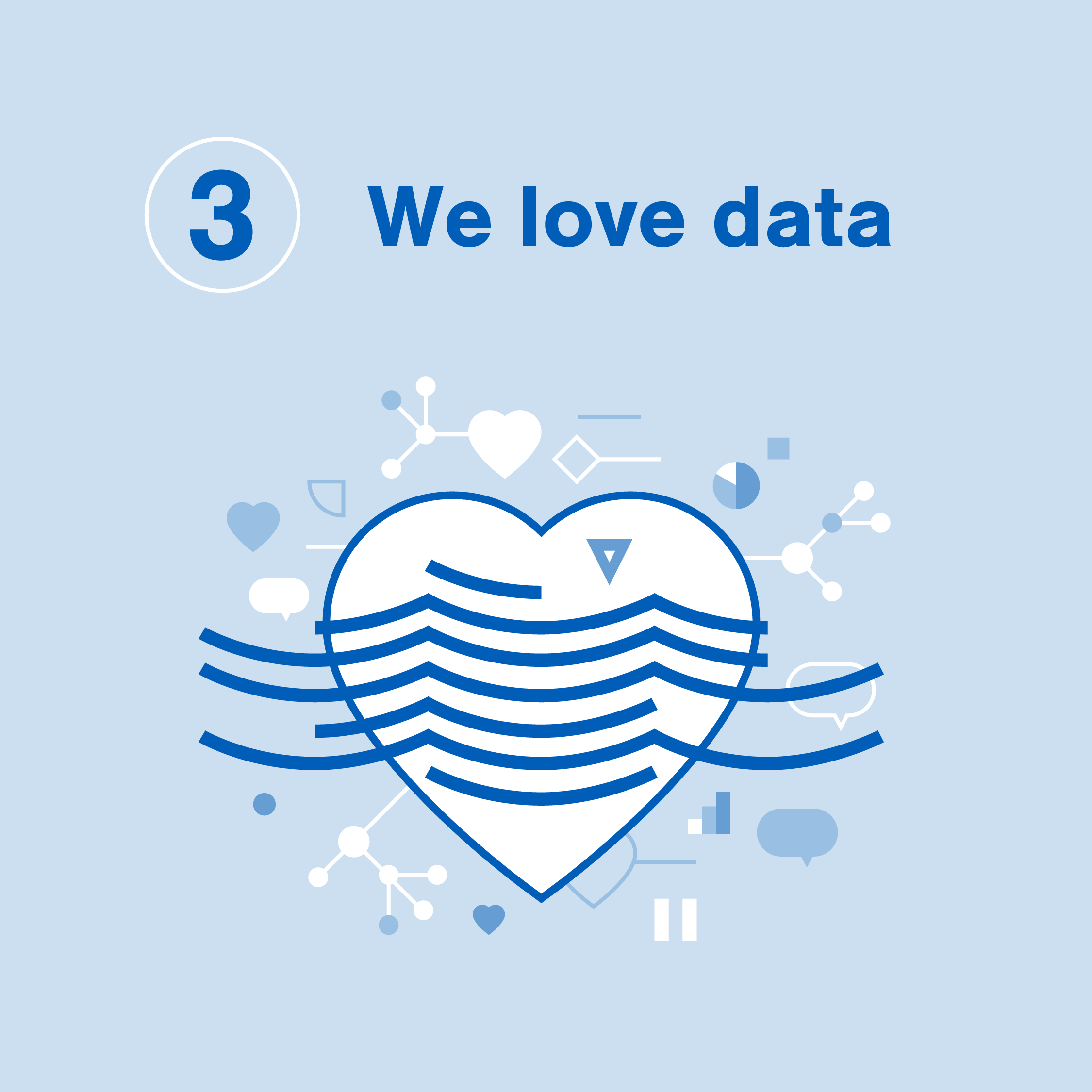 We love data. Image of a heart with water over it.