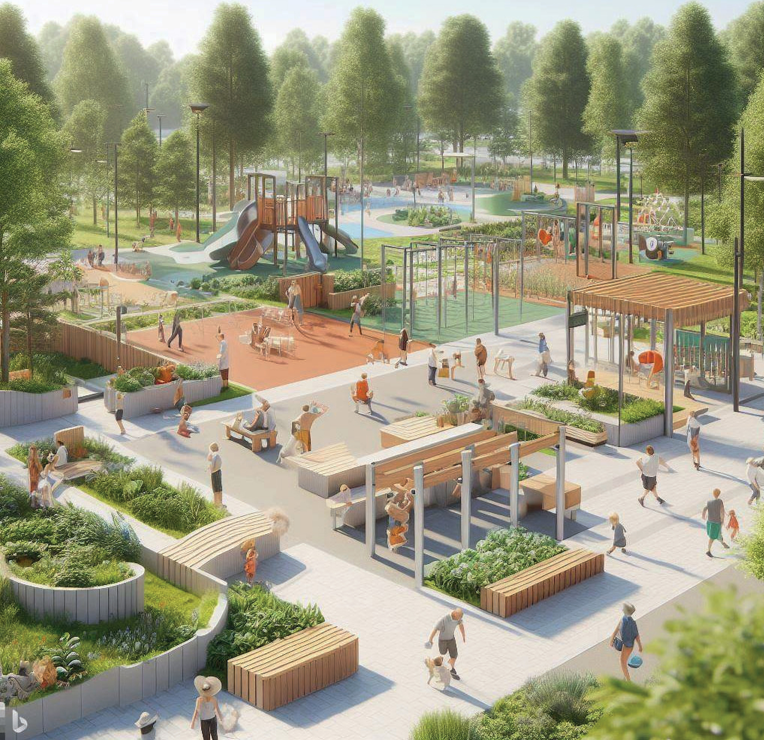 Residents outdoors in a shared park area