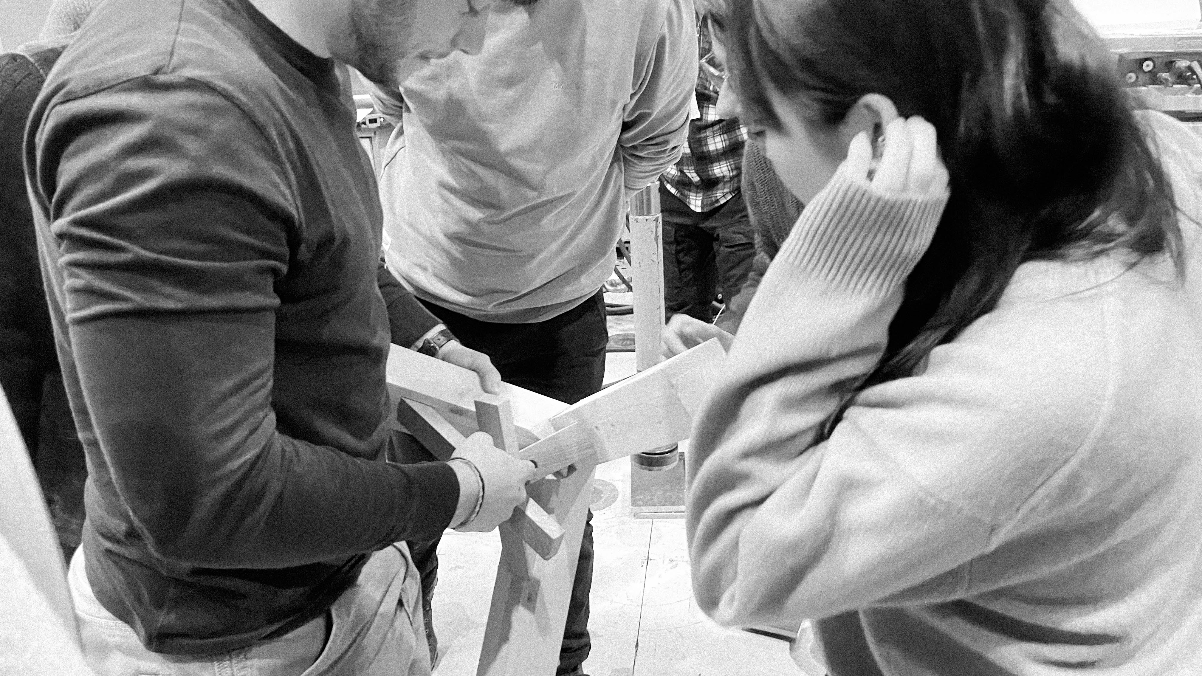 Students analysing the breaking point of one of the joints