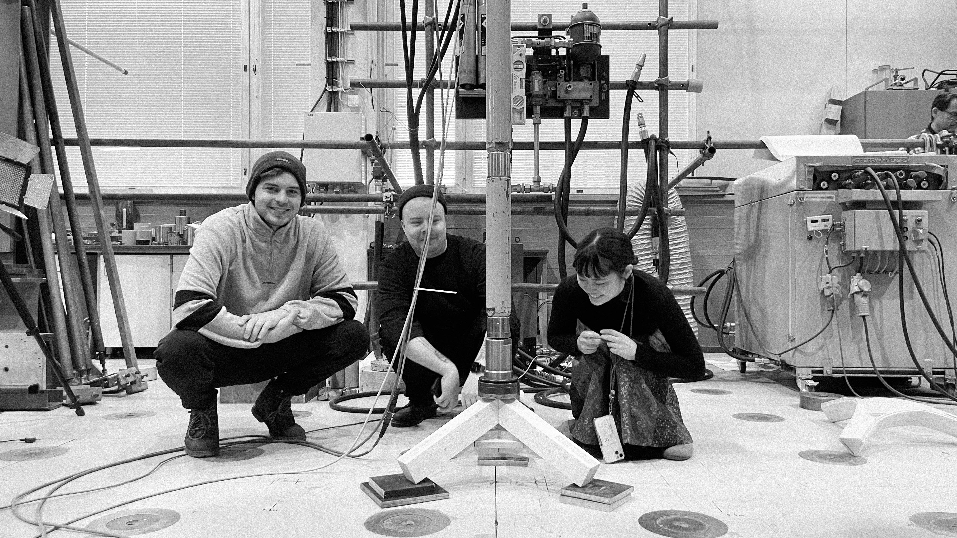 Students posing with their wooden joint