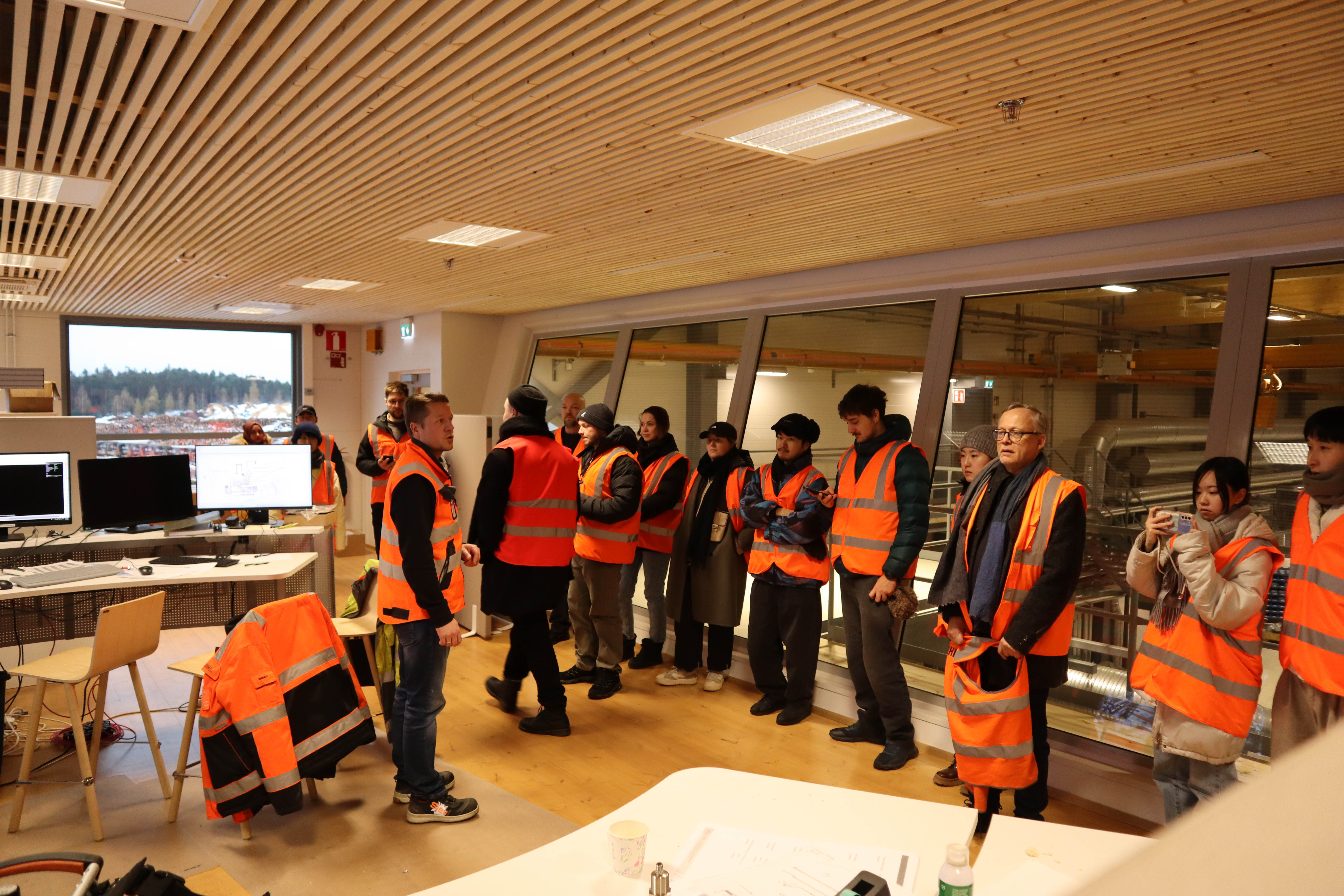 Wood Program students are shown around the Kuhmo Oy sawmill control room