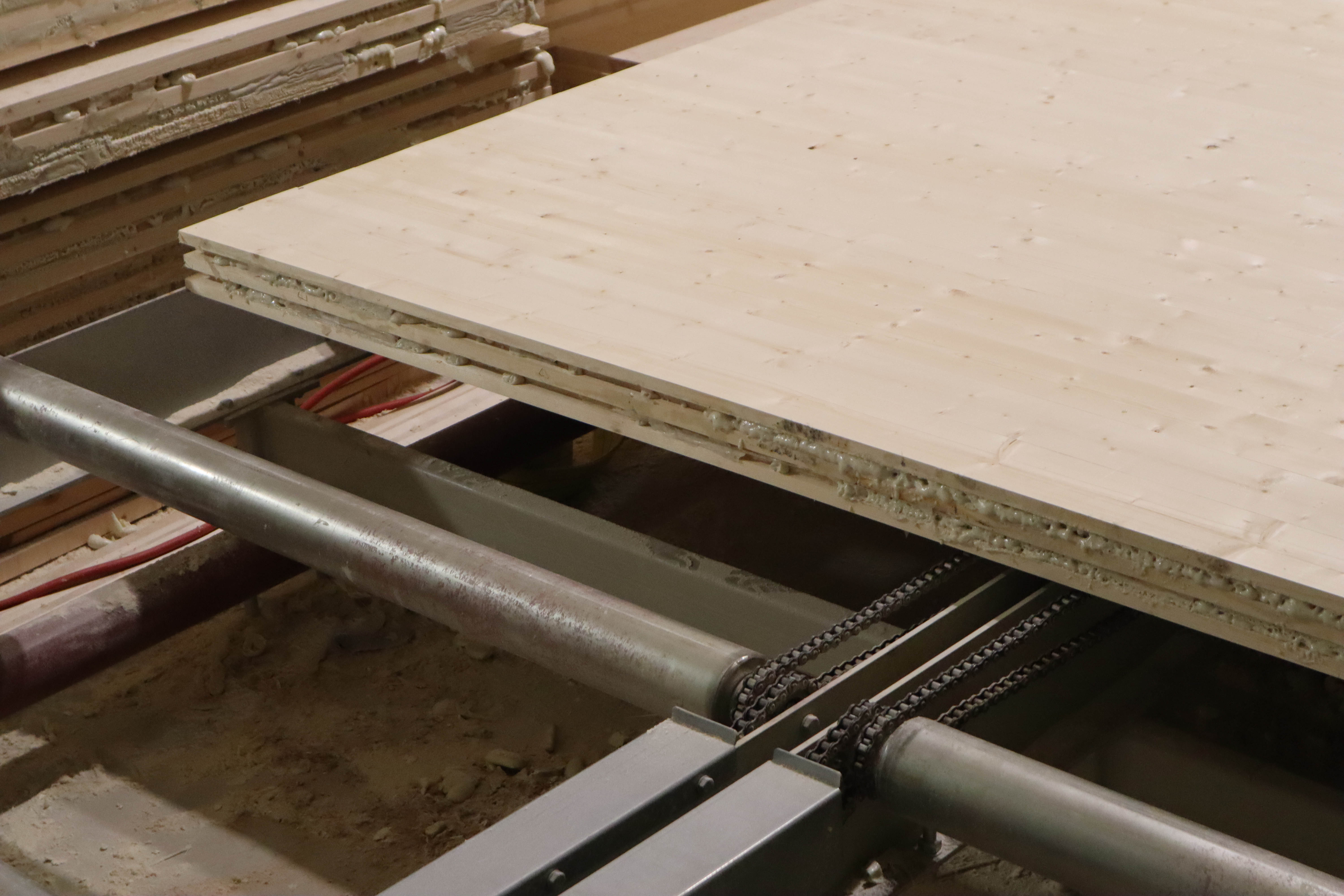A piece of CLT during fabrication