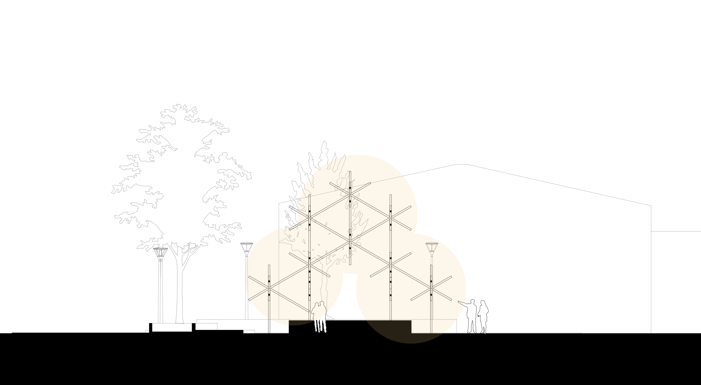 Elevation drawing of the Lumilyhty proposal, showing its crystalline design