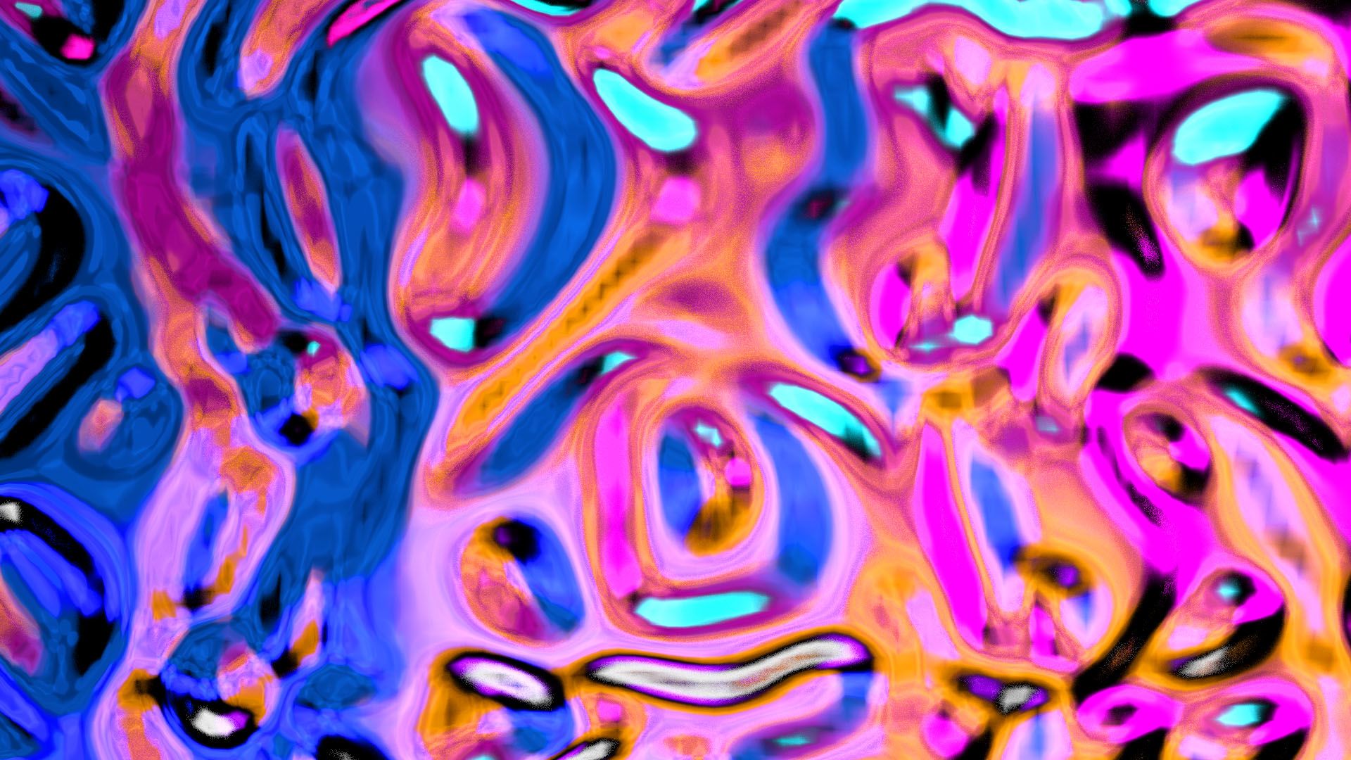 Abstract image with swirling patterns in blue, pink, and orange hues.