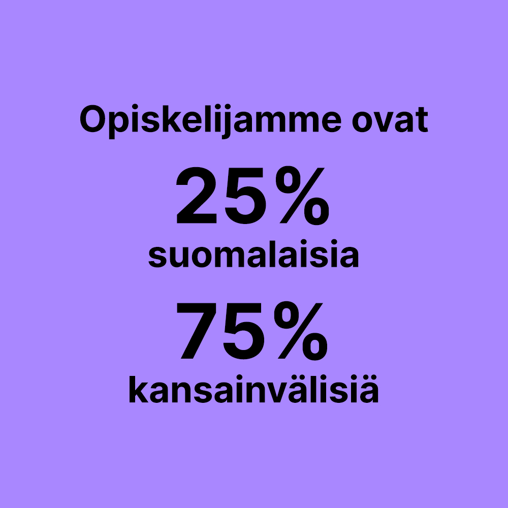 Teksti: Opiskelijamme ovat 25% suomalaisia, 75% kansainvälisiä
