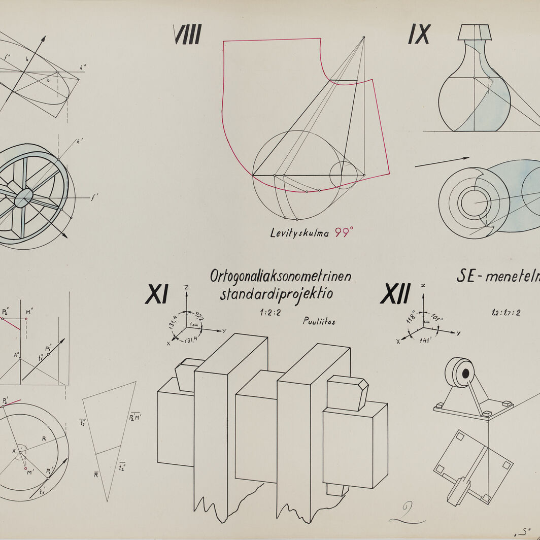 Orthogonal axonometric standard projection, exercises using the SE method on paper. By J. Sarkava.