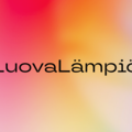 Warm pastel colors of red to yellow as a background, black text in the middle saying LuovaLämpiö