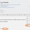 Maisteritason opinnäytteet näkyvät valvojan profiilissa