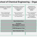 Organisational chart of Aalto University School of Chemical Engineering in 2026, showing departments, committees, and services.