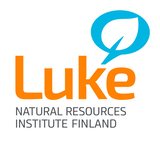 Logo of Luke, Natural Resources Institute Finland, with an orange text and a blue leaf symbol.