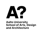 Black and white logo with large A and question mark, text: Aalto University School of Arts, Design and Architecture