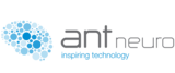 ANT Neuro logo with blue circle brain graphic and grey text: ant neuro, Inspiring technology.