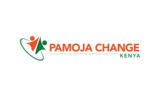 Logo with two stylised orange and green figures and text: PAMOJA CHANGE KENYA