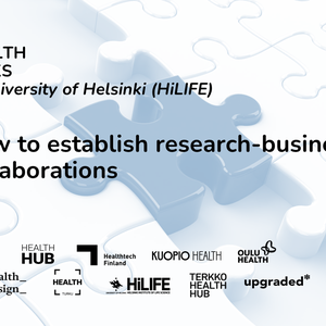 Banner for Health Talks event organized March 24: How to Establish Research-Business Collaborations