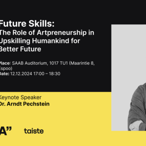 Poster for 'Future Skills' event with keynote speaker Dr. Arndt Pechstein, 12 Dec 2024, 17:00-18:30 at SAAB Auditorium, Espoo.
