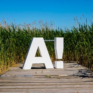 Aalto logo on a wooden pier
