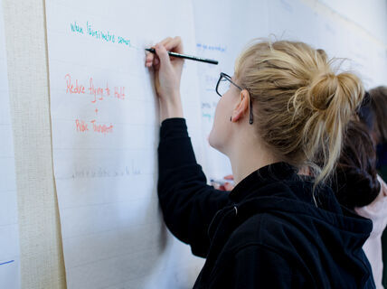 Students at a flipchart writing