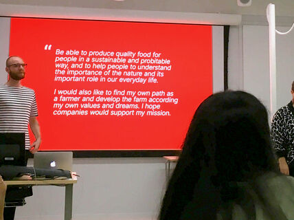 Design students Christopher Gros and Molly Balcom Raleigh worked on a brand refresh at Tume, and and studied how farmers express the pride in their work. 