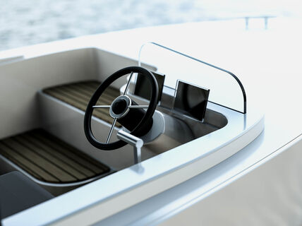 Beautiful electric powered boat Skand designed by Jean Munck and Laura Hietala.