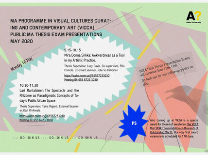 ViCCA's Public MA thesis exam presentations on Monday 18.5.2020