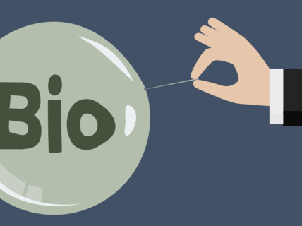 Illustration of hand holding a pin on a bubble labeled bio