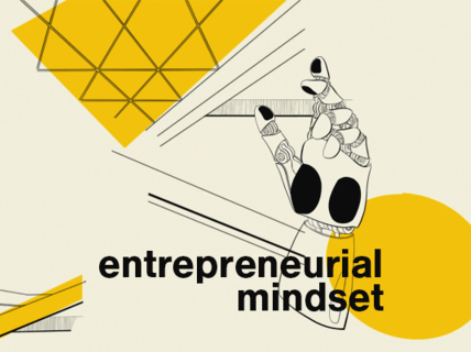 Entrepreneurial mindset themed illustration showing a robotic hand, illustration by Anna Muchenicova