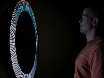 Data Sculpture by Department of Media for Mall of Tripla shows the cyclic data on air quality and traffic flows in the shopping centre