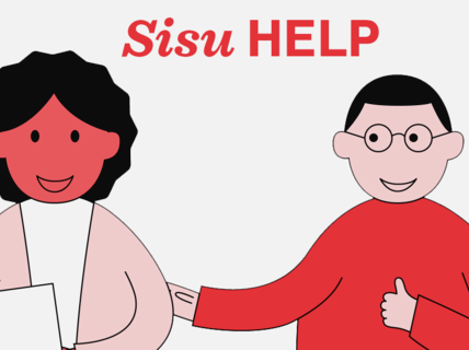 Two human figures and the text "Sisu Help".