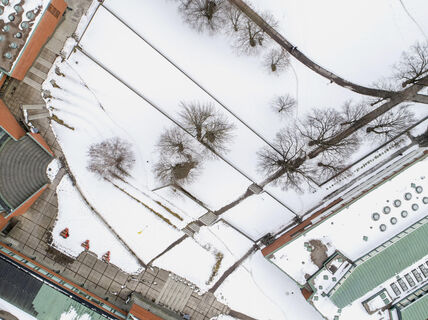 Aerial photo of the Aalto university campus, photo Mikko Raskinen
