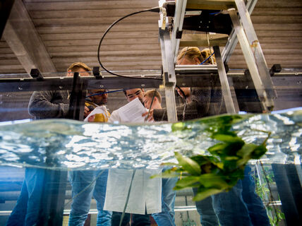 Environmental Engineering new flow channel in Otaniemi, with students and teaching staff