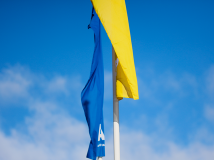 Blue and yellow flags.