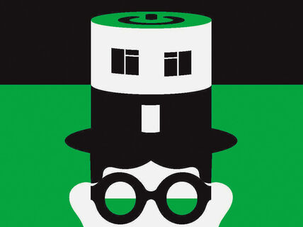 Vihreä-musta-valkoisessa piirroskuvassa on silmälasipäinen henkilöhahmo, jolla on päässään tohtorinhattu, jonka päällä on elektroniikasta tuttu virtanäppäimen symboli.